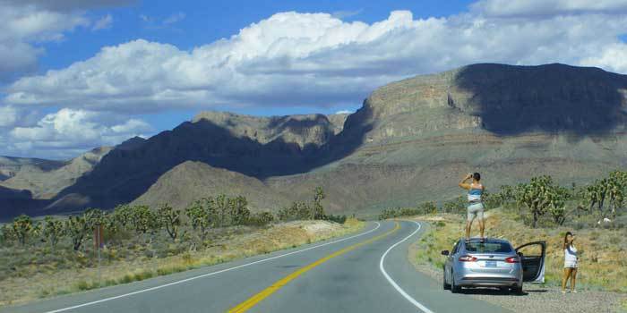 大峡谷自驾游-将车停在马路边欣赏大峡谷风景