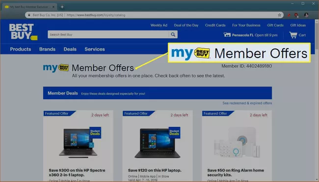 Capture d'écran du site Web de réduction des membres Best Buy