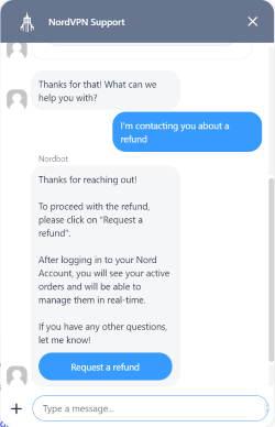 NordVPN 实时聊天