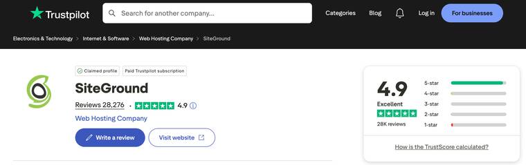 siteground 在著名review 网站接近满分的评价（截图）