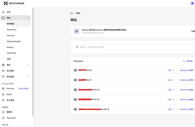 博主 Hositnger hPanel 控制面板截图